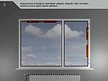 Kasa pencere boşluğuna kaldırılarak yatayda, düşeyde, içten ve dıştan terazisi alınarak geçici olarak sabitlenir.